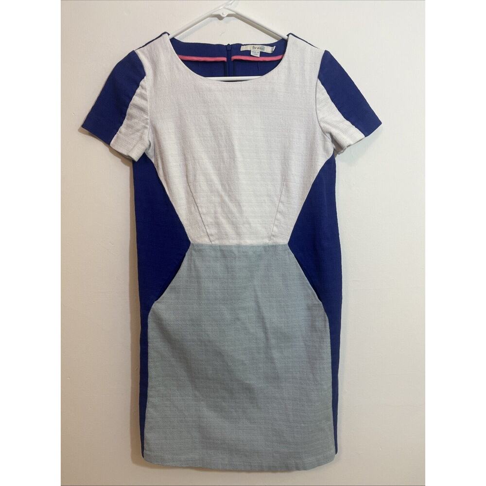 Boden 6 Dress Cotton Blue White Color Block Sheath Texture Fabric Career Playful